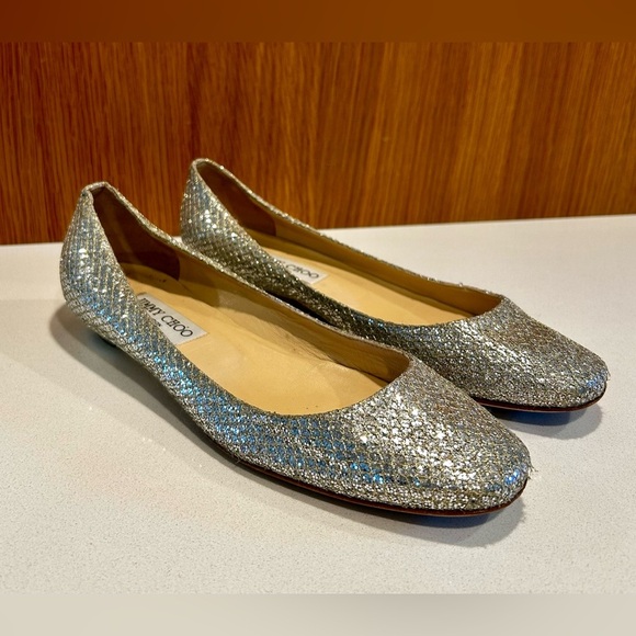 JIMMY CHOO Leather Sparkle Glitter Ballet Flat | EU 37.5 | - Picture 3 of 11